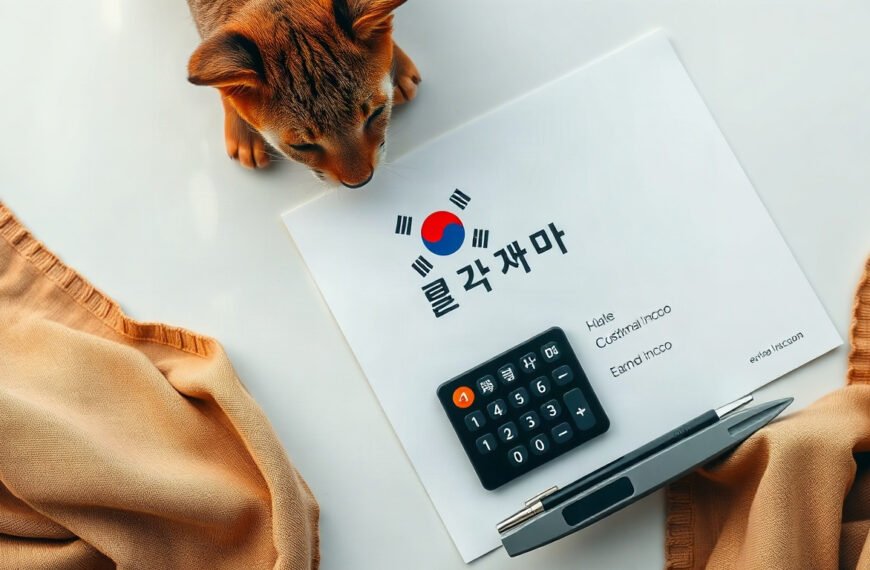 근로장려금 - flat lay of Korean government document and calculator on white desk, earned income tax credit application concept