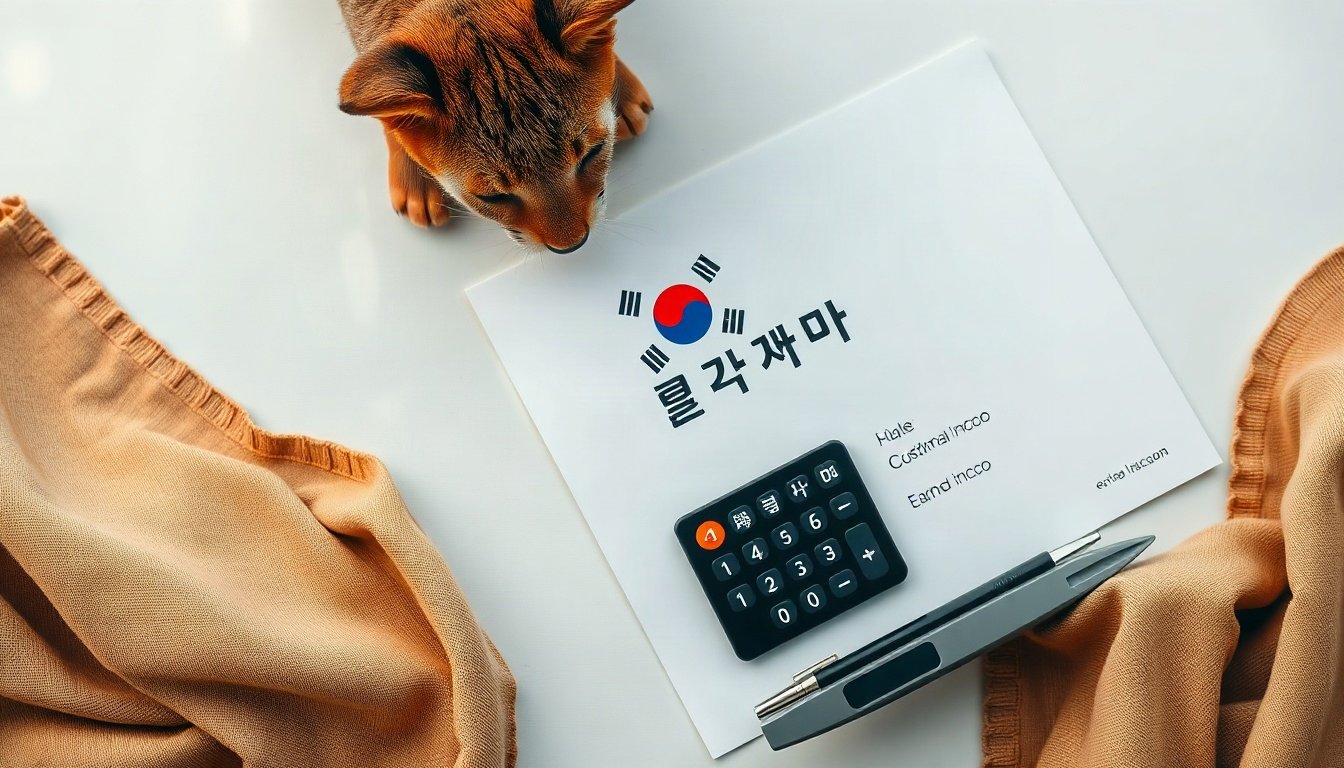 근로장려금 - flat lay of Korean government document and calculator on white desk, earned income tax credit application concept