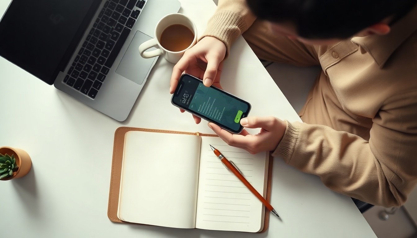 청년도약계좌 - Korean young man upper body shot with face visible, using smartphone banking app to apply for youth savings account, natural hands, bright indoor setting