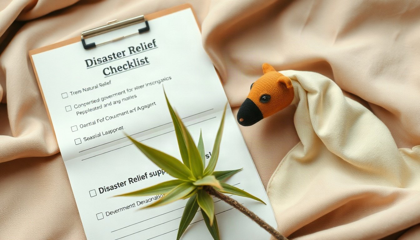 세금 내서 - flat lay of disaster relief application documents, government support checklist, and pen on white background, disaster recovery support 2026