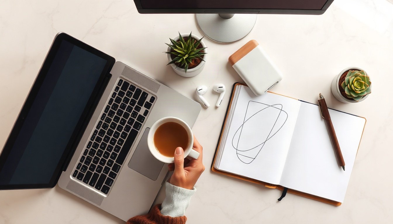 한국옥외광고센터 옥외광고 - Korean small business owner upper body shot with face visible, reviewing patent application documents at office desk, natural hands, outdoor advertising support program