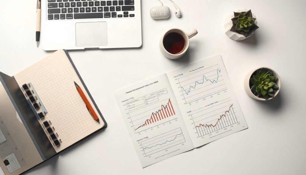 칼럼 미래대응기금 - flat lay of Korean government policy documents and financial charts on white desk, national future fund concept