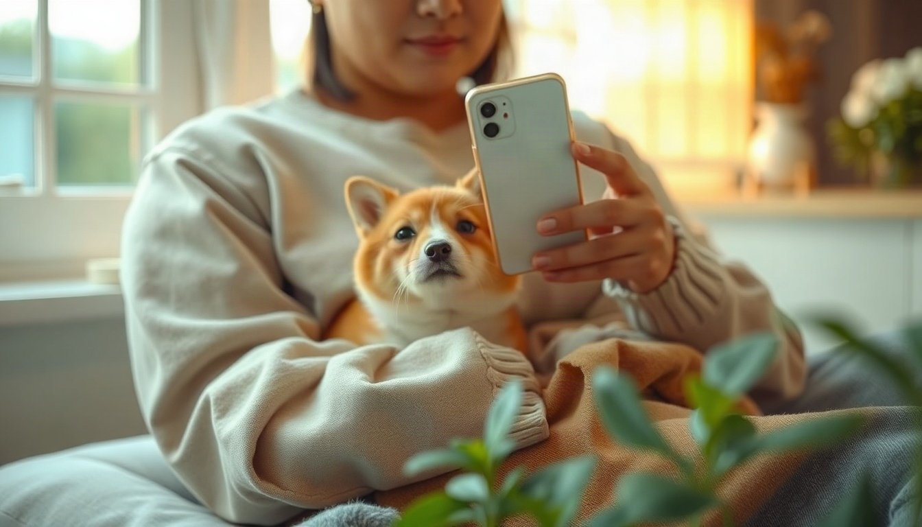 근로장려금 - Korean person upper body shot with face visible, using smartphone for tax credit application, natural hands, modern home background