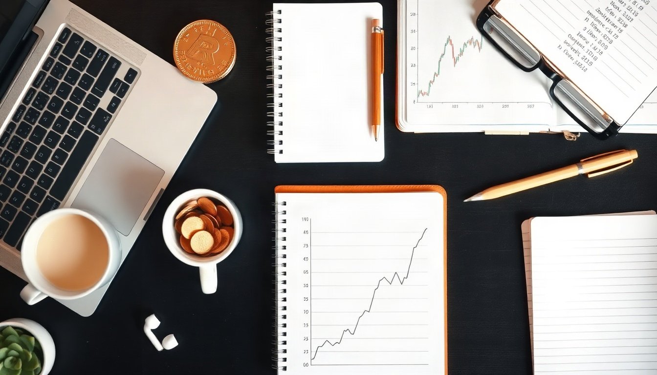 금 투자 - flat lay of gold bars and coins on dark wooden desk with financial chart printout, gold investment concept