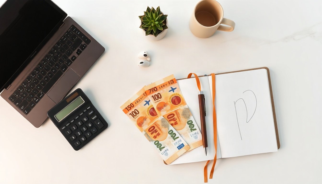 재테크 방법 - flat lay of Korean won banknotes, calculator and notebook on white desk, financial planning and investment tips concept
