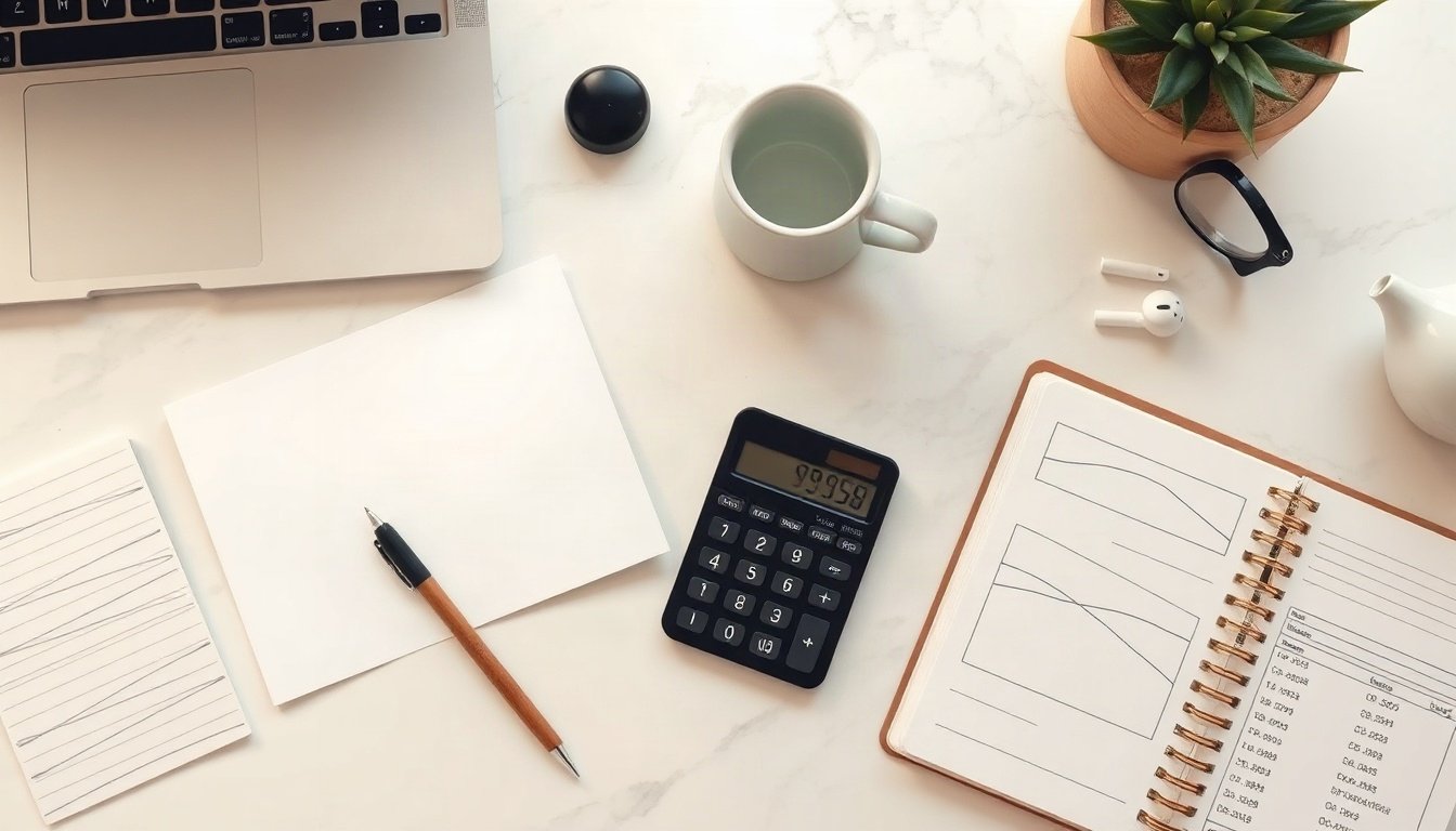 달성군 소상공인 - flat lay of business registration documents, card sales receipts and calculator on wooden desk, Dalseong small business card fee support application concept