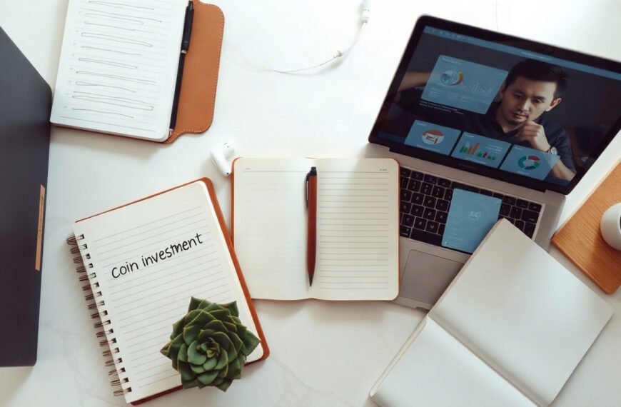 코인 투자 - Korean office worker upper body shot with face visible, checking coin investment app on smartphone at desk, natural hands, calm modern office