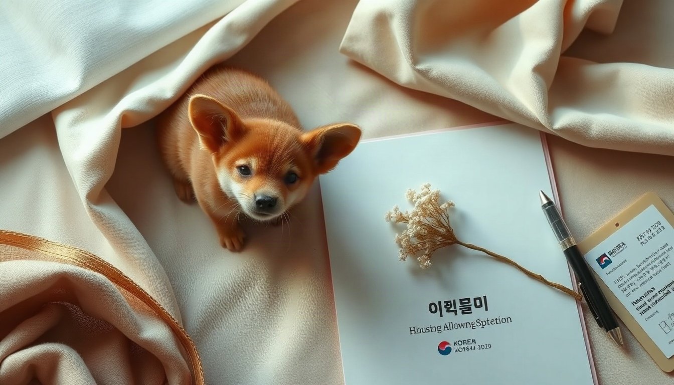 주거급여 - flat lay of Korean housing allowance application form, ID card, bankbook and pen on white desk, housing benefit checklist