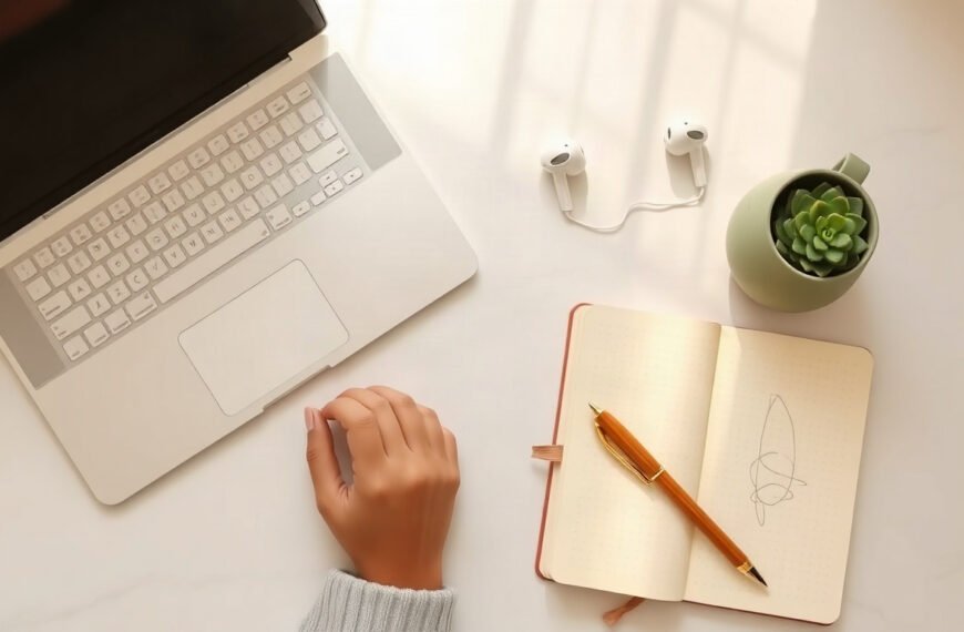 한양사이버대 커리어개발센터 - Korean adult student upper body shot with face visible, studying online on laptop at home desk at night, career development center concept, natural hands