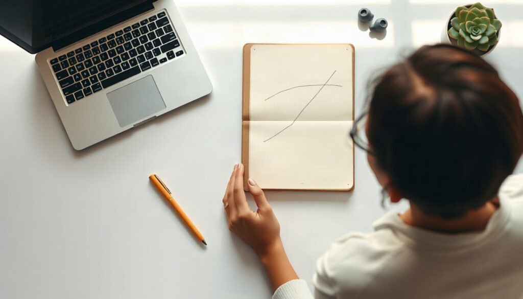 일을 대신하면 - Korean office worker upper body shot with face visible, learning AI skills on laptop at home desk, natural hands, concept of when AI does the work