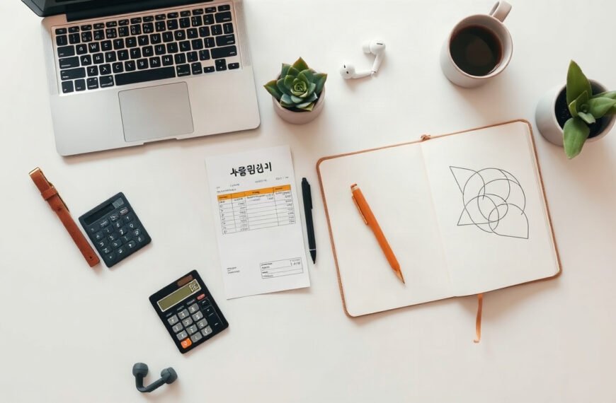 4대보험 - flat lay of Korean salary statement, calculator and pen on white desk, four major social insurance 4dae boheom 2026 rate concept