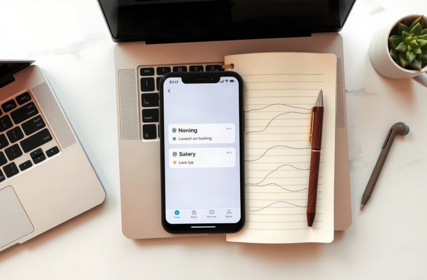 은행가 농협은행 - flat lay of smartphone showing mobile banking app, salary account concept, Nonghyup bank event, coins and calendar on white desk
