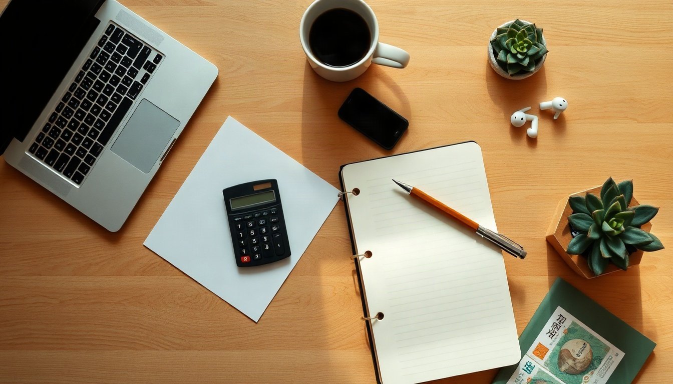 중랑구 달빛야장 - flat lay of business loan documents, calculator and Korean won banknotes on wooden desk, Jungnang moonlight night market credit guarantee concept