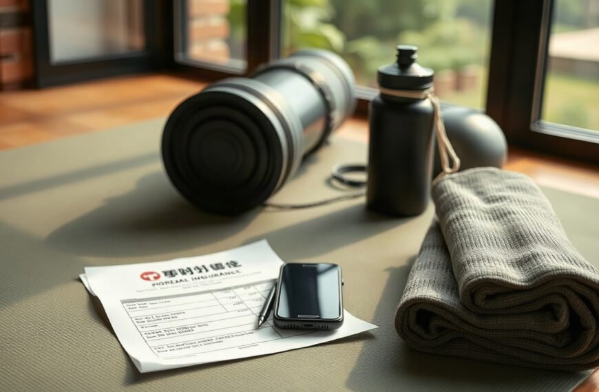 건강보험료 - flat lay of Korean health insurance premium bill, calculator and smartphone on white desk, overhead view