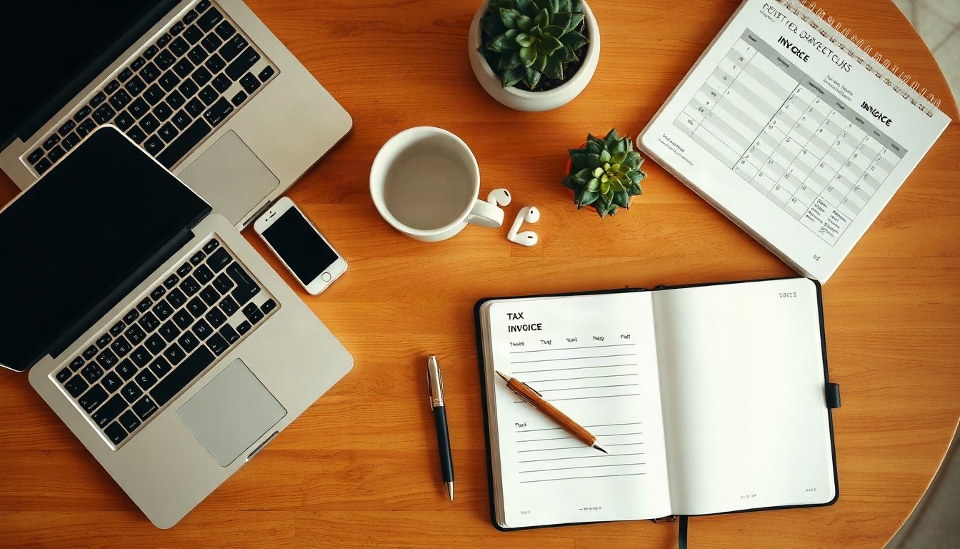 철거의정석 폐업 - flat lay of business closure documents, tax invoice and calendar on wooden desk, small business closure support deadline concept