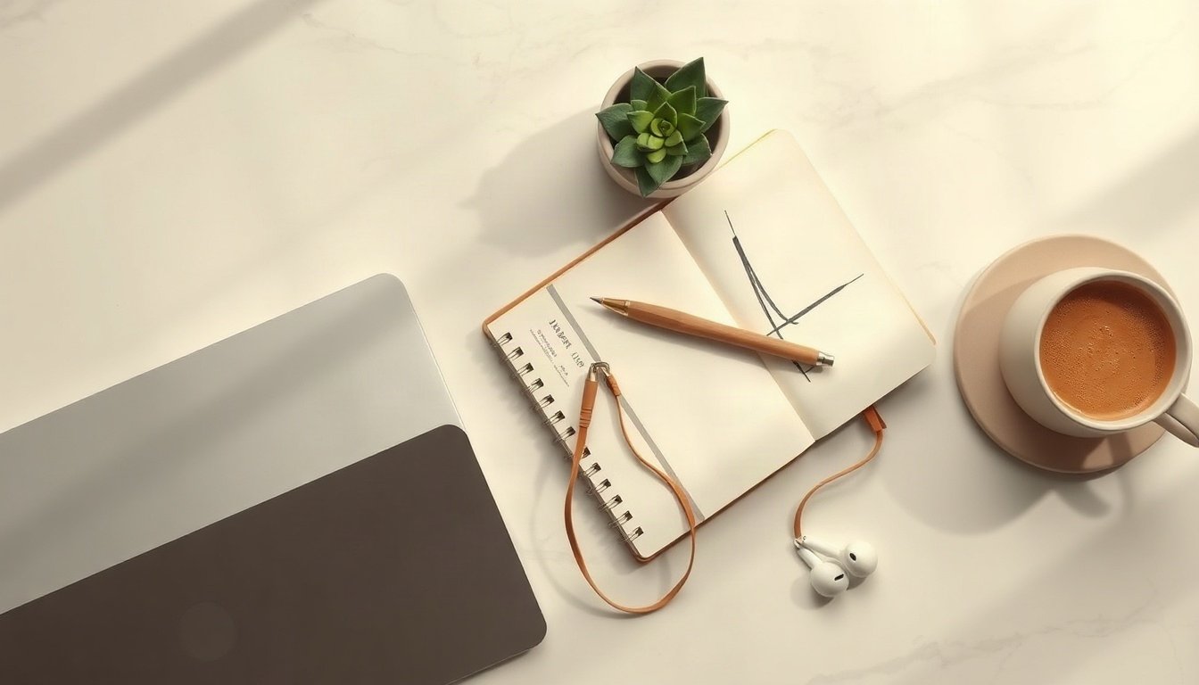 생성형 AI - Korean office worker upper body shot with face visible, using generative AI tools on laptop at home desk in the evening, natural hands, warm lighting